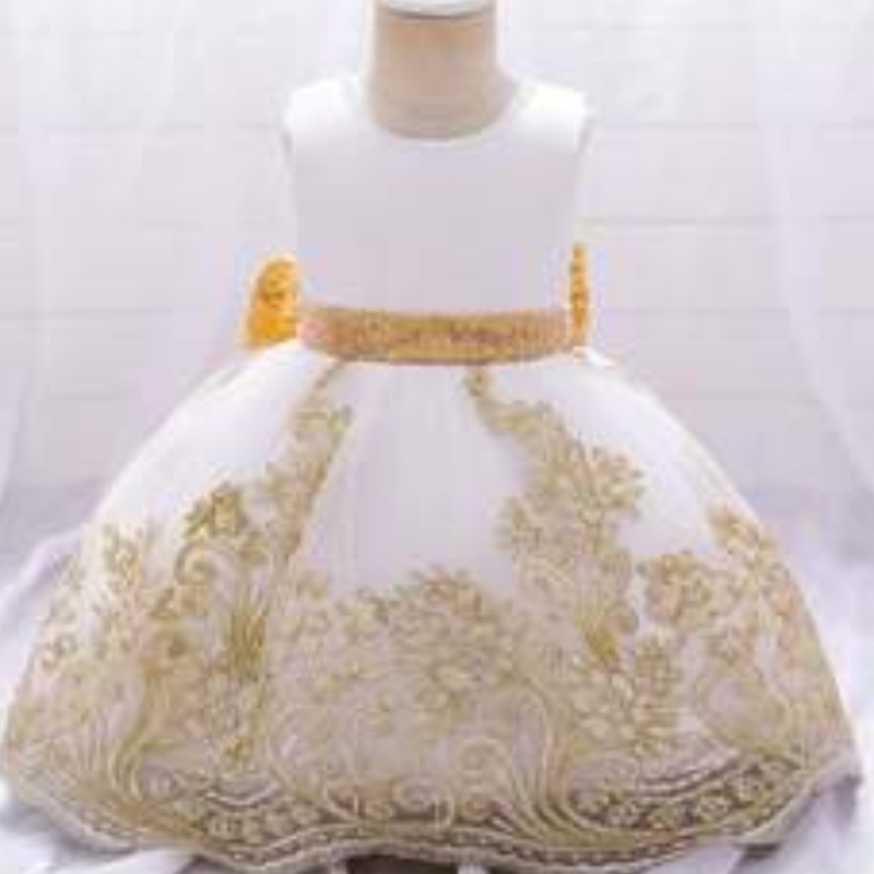 Baige Senaste blomma Little Dot Pattern Satin frock Design Baby Girl Fashion Party Dresses