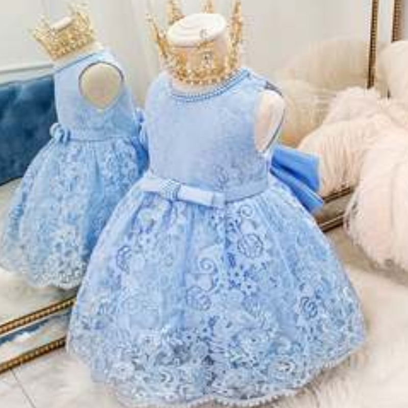 Baige Kids Party Dresses Baby Girl frock Barn Nyfödda plagg Flower Girls Dress