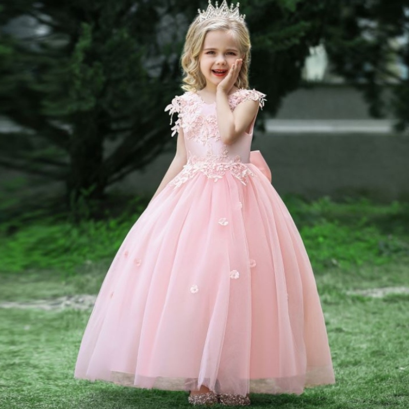 Baige 2022 Satin Cotton Wedding Dress Shiny Gown Flower Girl Dress Long Tail Spets Big Girl Dresses