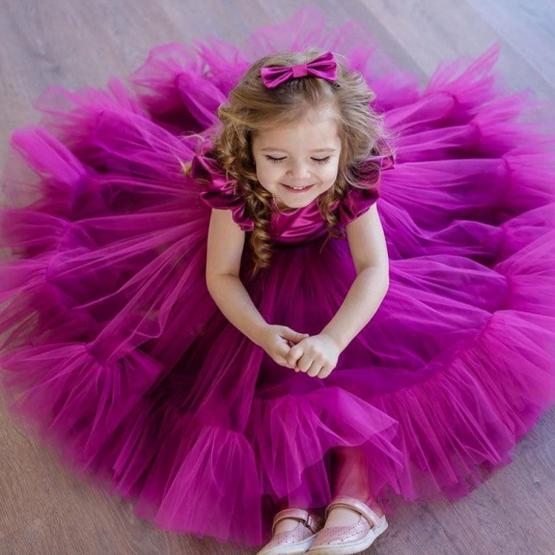 Baige Hot Sale White Flower Girl Tutu Party Dress Layered Puffy Birthday Ball Gown