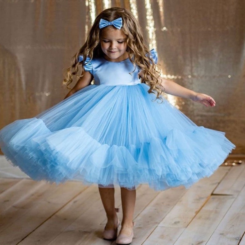 Baige Hot Sale White Flower Girl Tutu Party Dress Layered Puffy Birthday Ball Gown