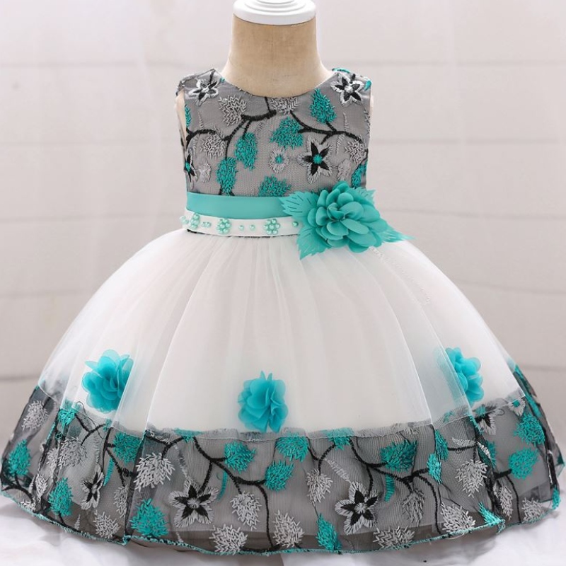 Baige i lager modedesign 24 månader baby flickor blomma sommar baby prinsessan klänning för barn l5045xz