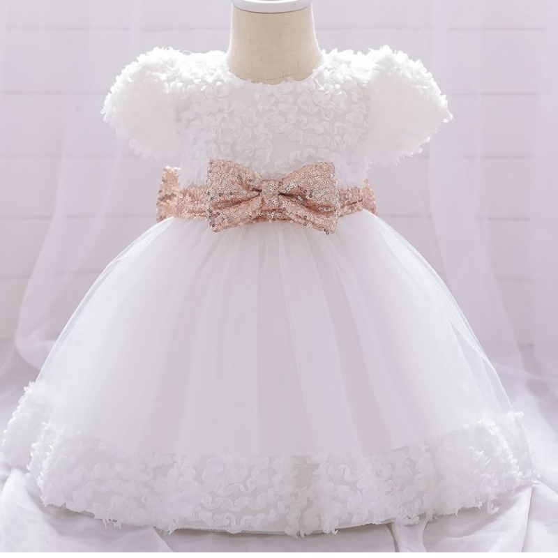Baige New Design Kids Födelsedagsklänningar Fashionabla kläder för barn med paljett L1941XZ