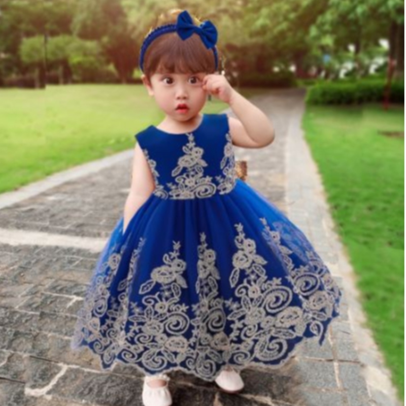 Baige New Lace Frock Kids Party Wear 0-6 års Flower Girl Birthday Party Ball Gown L2023xz