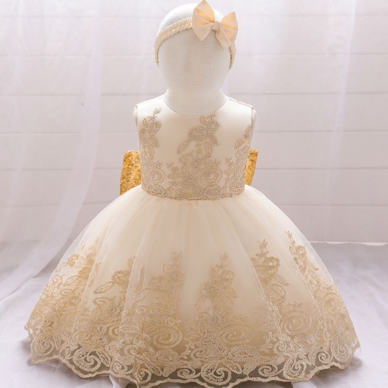 Baige New Lace Frock Kids Party Wear 0-6 års Flower Girl Birthday Party Ball Gown L2023xz