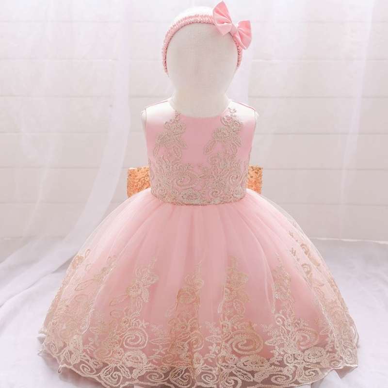 Baige New Lace Frock Kids Party Wear 0-6 års Flower Girl Birthday Party Ball Gown L2023xz