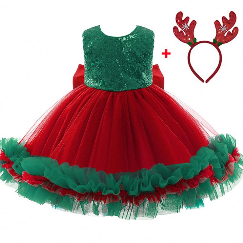 Baige Red Sequined Kids Christmas Birthday Evening Party Dress Big Bow Carnival Bow Vestidos D0683
