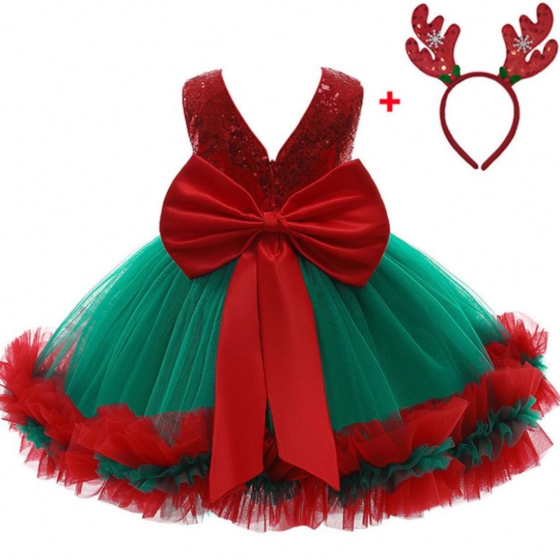 Baige Red Sequined Kids Christmas Birthday Evening Party Dress Big Bow Carnival Bow Vestidos D0683
