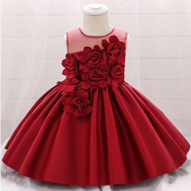 Baige Hot Sale ärmlös o-hals 0-12y Barn Kläder Flower Girl Party Dress L5068XZ