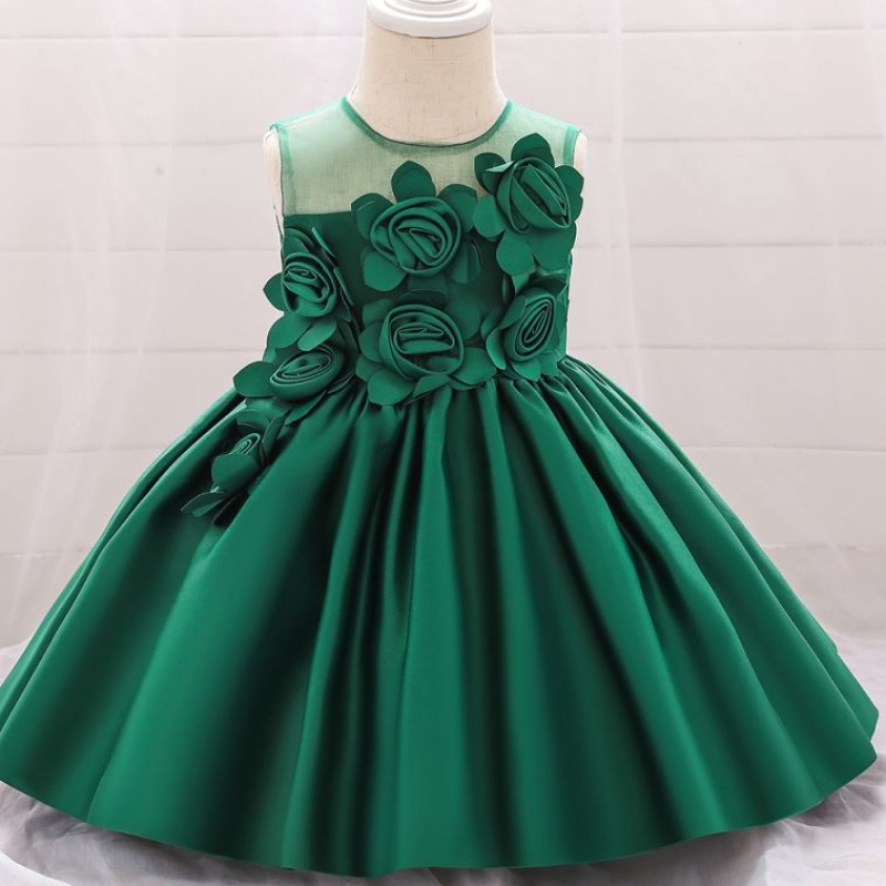 Baige Hot Sale ärmlös o-hals 0-12y Barn Kläder Flower Girl Party Dress L5068XZ
