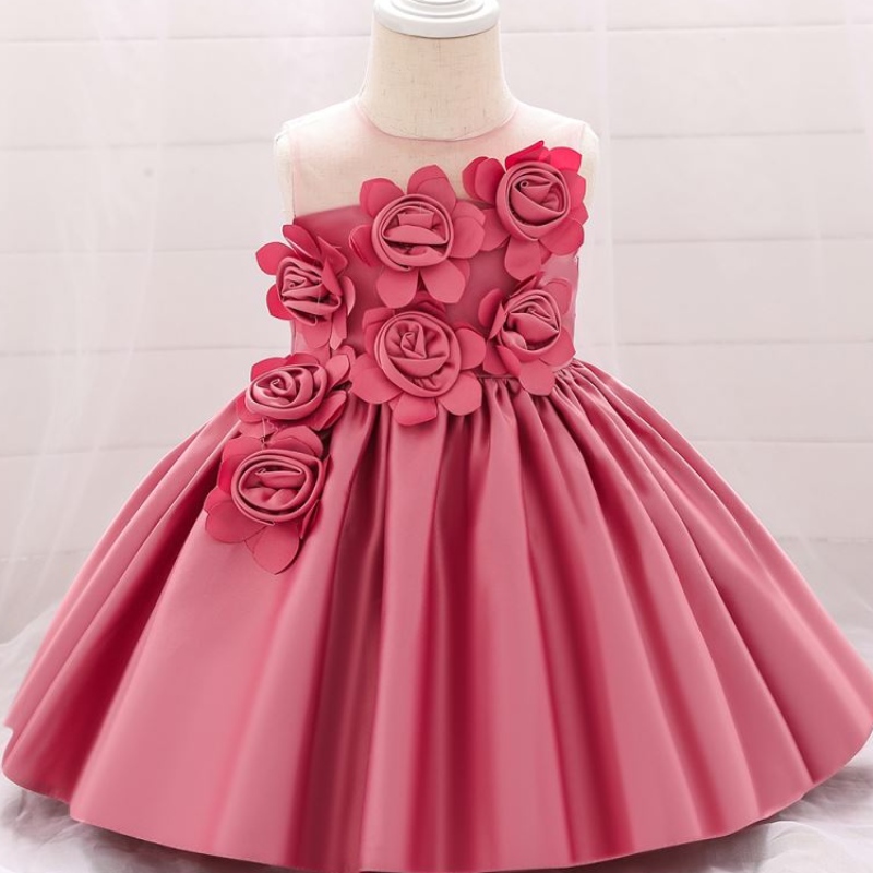 Baige Hot Sale ärmlös o-hals 0-12y Barn Kläder Flower Girl Party Dress L5068XZ