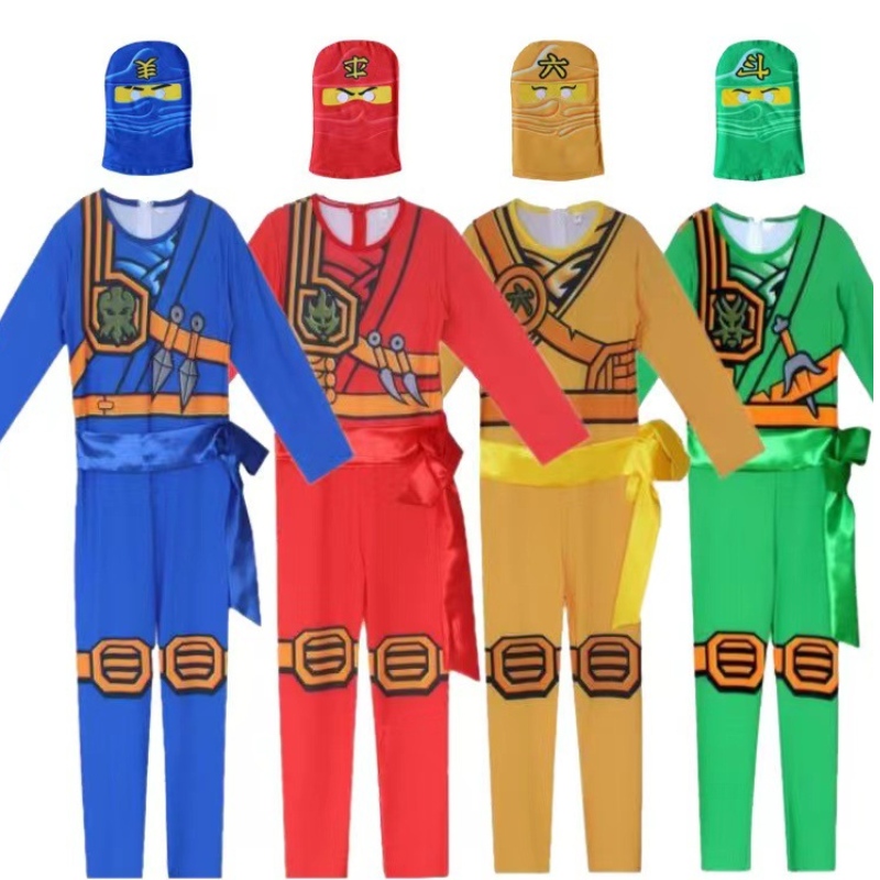 Barn kostym hjälte cosplay jumpsuit halloween fancy klänning med mask