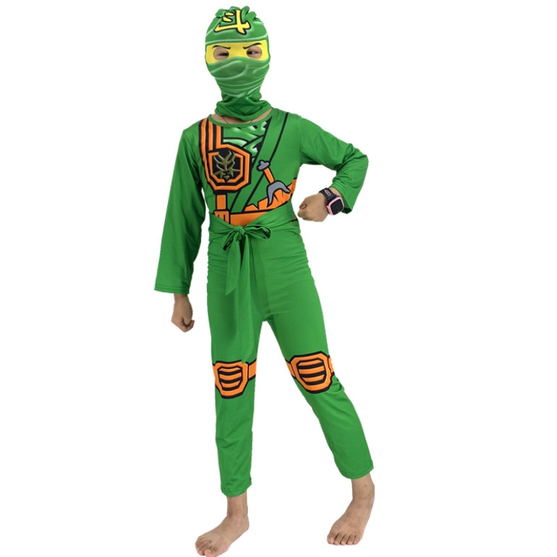 Barn kostym hjälte cosplay jumpsuit halloween fancy klänning med mask