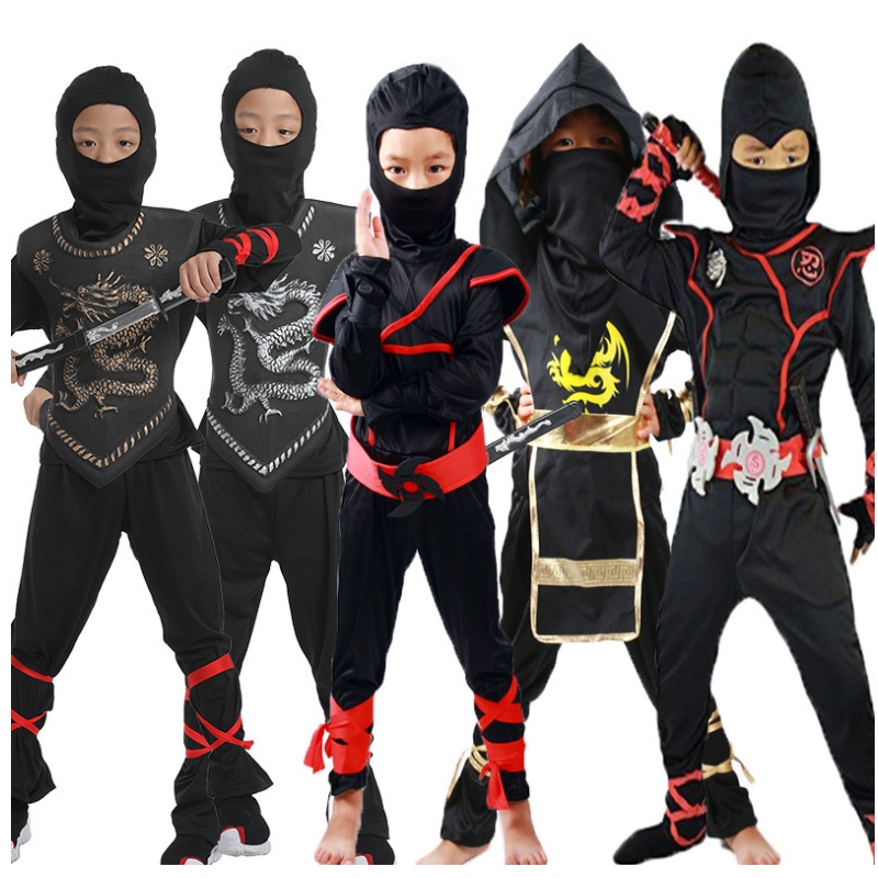 Barn Masked Warrior Halloween Boys Girls Costume Dress Up Ninja Costume For Kids Ninja Cosplay Jumpsuits Mask Set