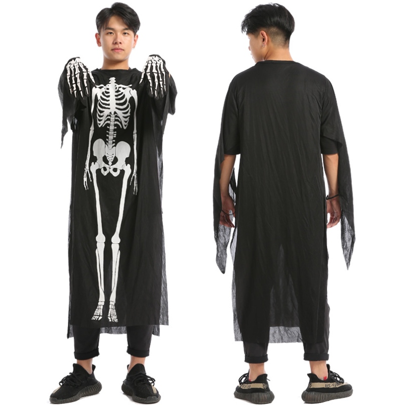 Partihandel Halloween Cosplay Costume Black Skeleton Cape Ghost Costume With Mask for Children