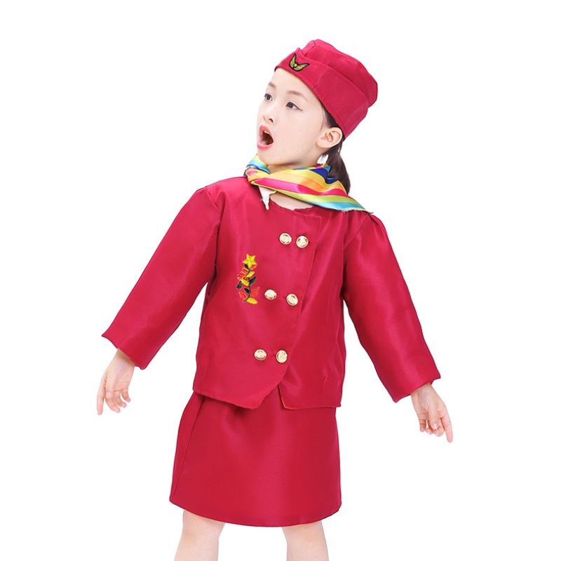 Barnens roll som spelar cosplay kostym flygbolagsstyrd kostym klänning set med tillbehör för barn