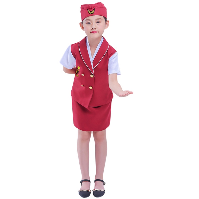 Children's Stewardess Costume Kindergarten Cosplay roll Spela kostym Halloween Stewardess Professional Costume