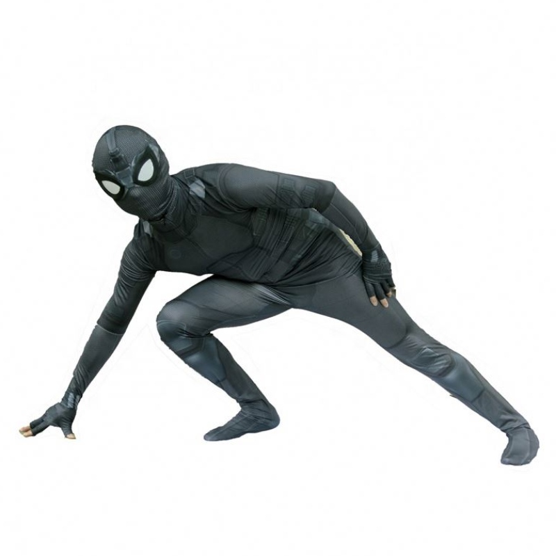 Ny stil svart superhjälte zentai kostym för halloween tv&movie cosplay svart spindel man kostym med ansiktsmask för barn&astults