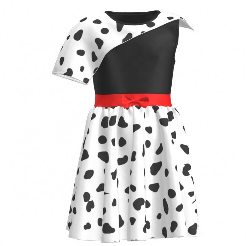 Het försäljning födelsedagsfest 2022 film cosplay barn klänningar flicka fest svart vit cruella deville dalmatians klänning för halloween