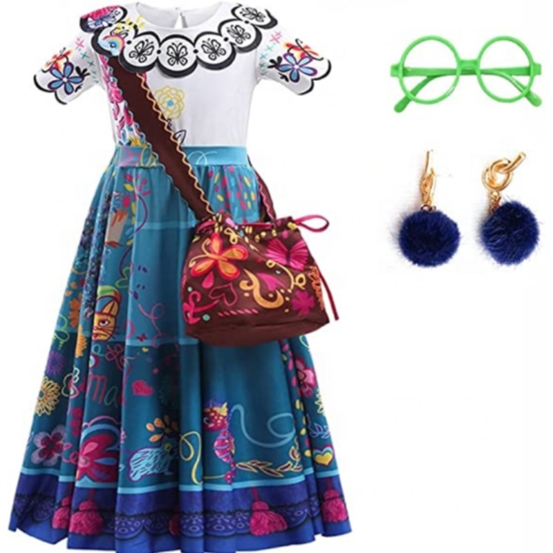 Baige mirabel cosplay kostym barn barn fancy carnival hallowen prinsess klänning encanto madrigal klänning