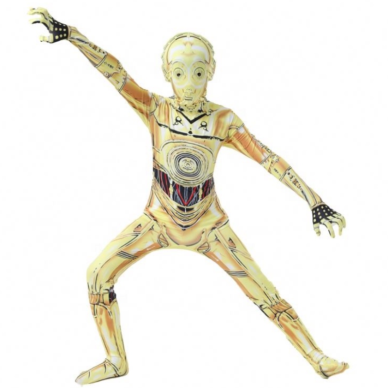 C-3PO rolig robot scenprestanda uniform kläder halloween carnival kostym jumpsuit stjärna cosplay wars dräkt med mask för pojke