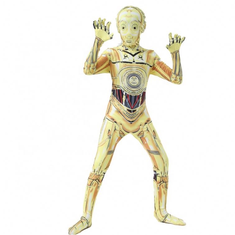 C-3PO rolig robot scenprestanda uniform kläder halloween carnival kostym jumpsuit stjärna cosplay wars dräkt med mask för pojke