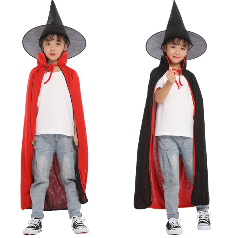Ny ankomst makeup cosplay cloak häxa cape med hatt halloween fest cape för barn