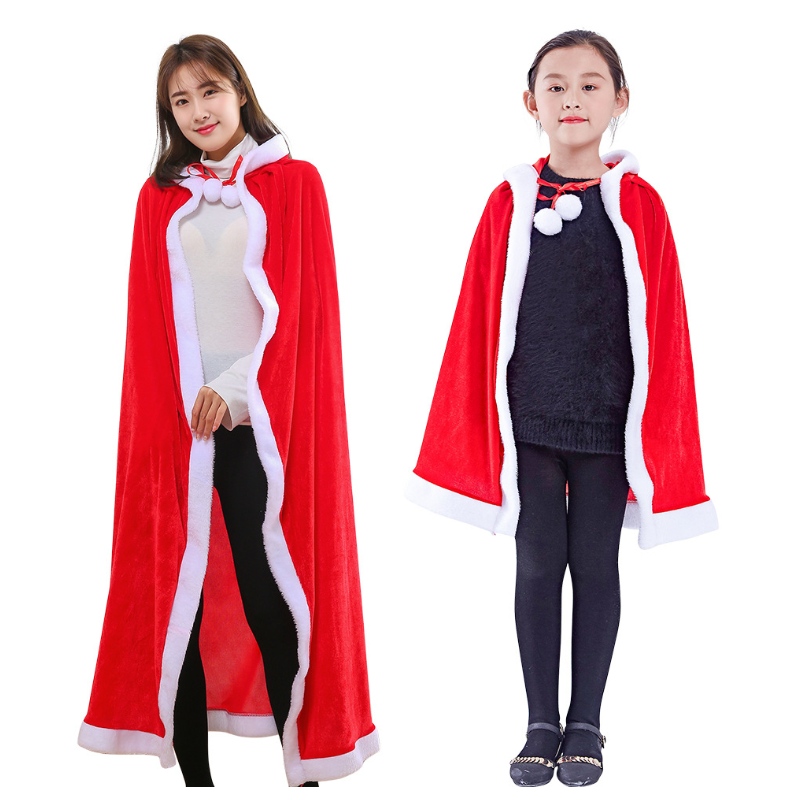 Christmas Kids Capes vuxen sammet mantel Santa Cosplay Party kostymer