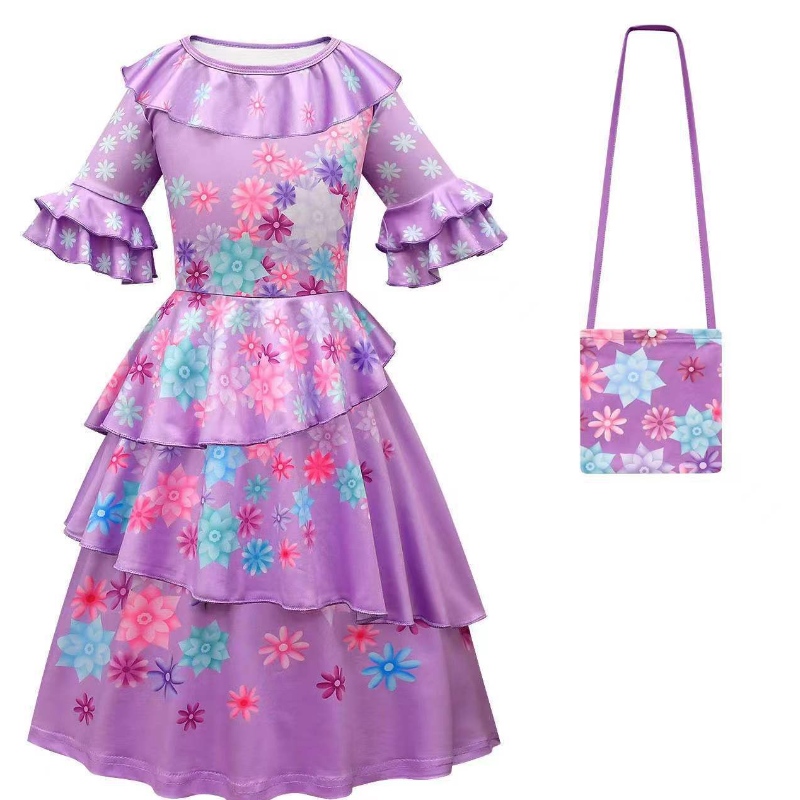 Encanto Madrigal Cosplay Costume Girl Dress Fancy Dresses For Carnival Hallowen Princess Dress Glasses Earrings Mirabel Costume