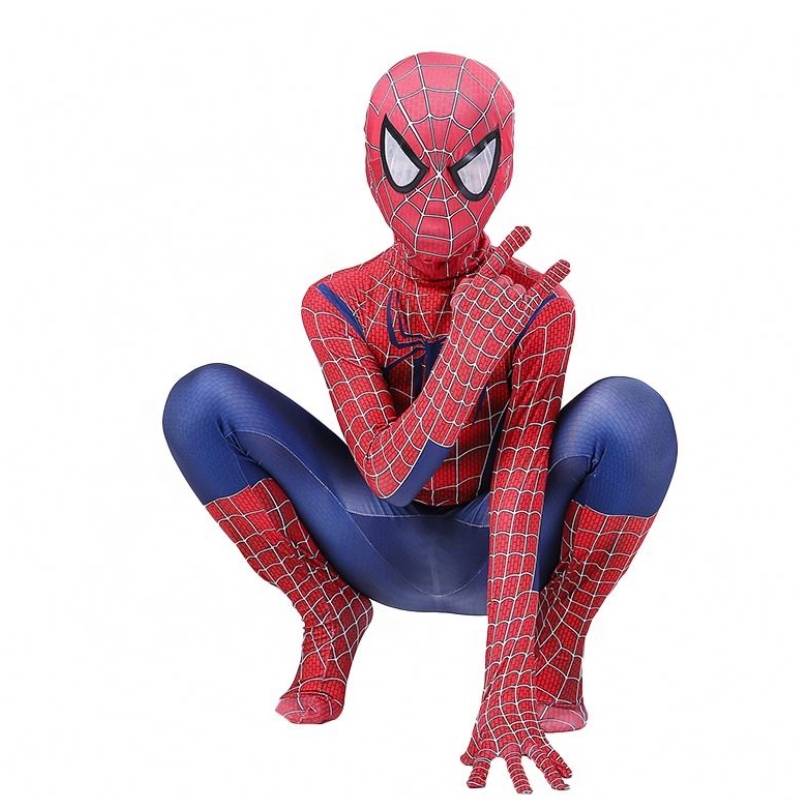 Dragkedja sätter Halloween TV&movie superhjälte Jumpsuit Performance wear spider-man dräkt med huvudbonader