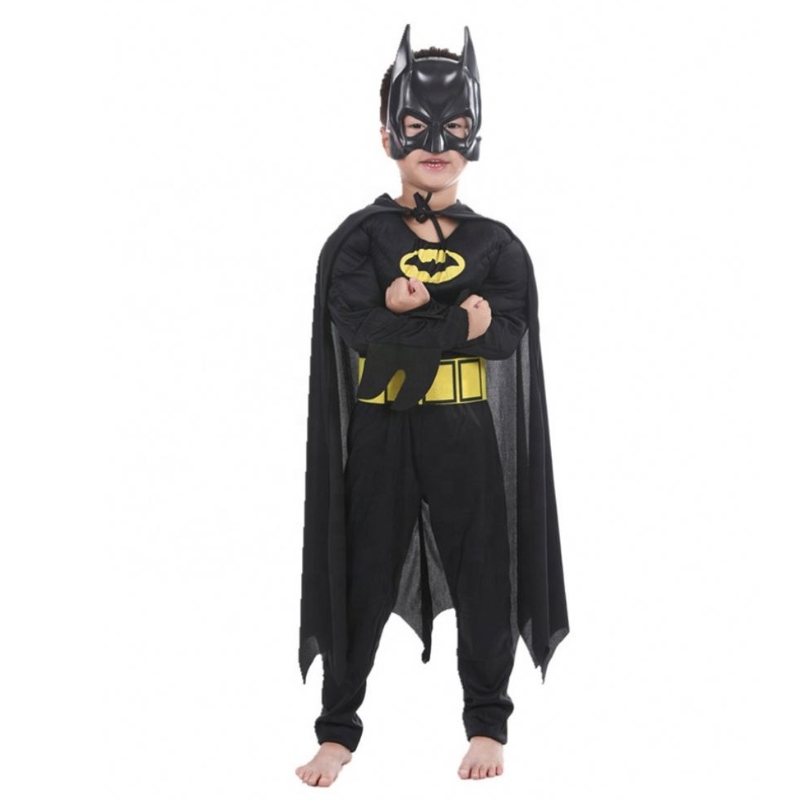 Halloween Masquerade Black Bat Muscle Kids Superhero Costumes Bat Man Costumes With Cloak Mask