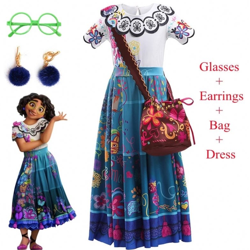Baige mirabel cosplay kostym barn barn fancy carnival halloween prinsessan klä upp encanto madrigal klänning