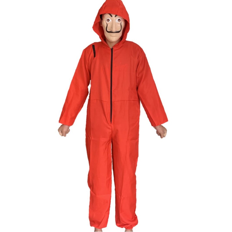 Billigare Red Dali -dräkt med Mask Coverall Hoodie Jumpsuit Money Heist Halloween Cosplay Costume
