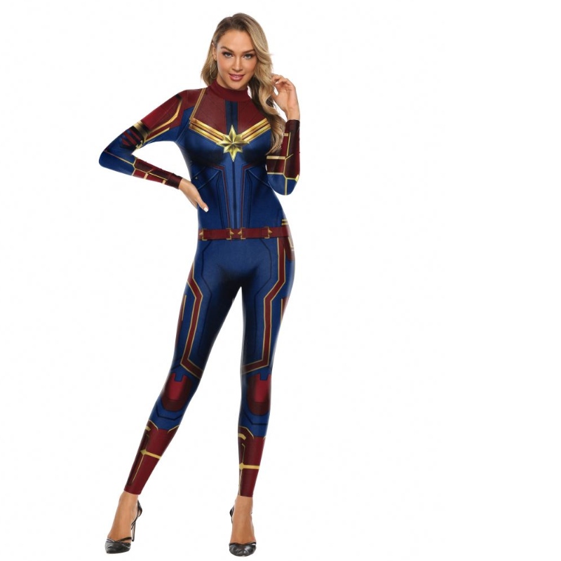 2022 Amazon New Design TV&Movie Cosplay Costume Digital Printing Heat Transfer Captain Marvel Character Costume Ladies Bodysuit