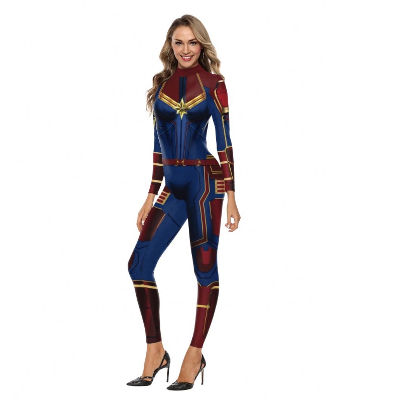 2022 Amazon New Design TV&Movie Cosplay Costume Digital Printing Heat Transfer Captain Marvel Character Costume Ladies Bodysuit