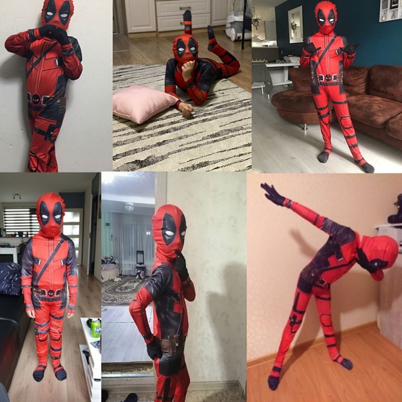 4-12y Boy Deadpoo Costume Kids Cosplay Superhero Costumes Mask Suit Jumpsuit Halloween Party Costume Carnival Show