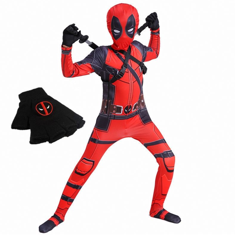 4-12y Boy Deadpoo Costume Kids Cosplay Superhero Costumes Mask Suit Jumpsuit Halloween Party Costume Carnival Show