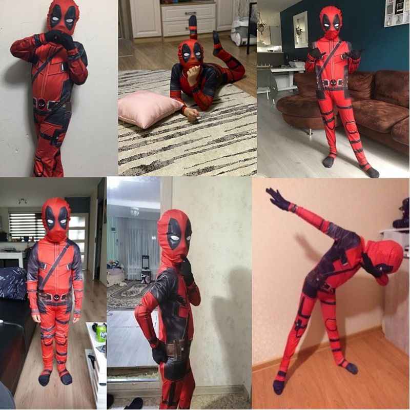 4-12y Boy Deadpoo Costume Kids Cosplay Mask Suit Jumpsuit Halloween Party Costume Carnival Show Spider Man Costumes