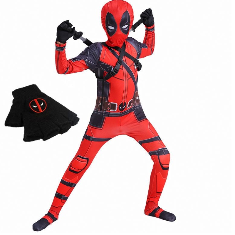 4-12y Boy Deadpoo Costume Kids Cosplay Mask Suit Jumpsuit Halloween Party Costume Carnival Show Spider Man Costumes