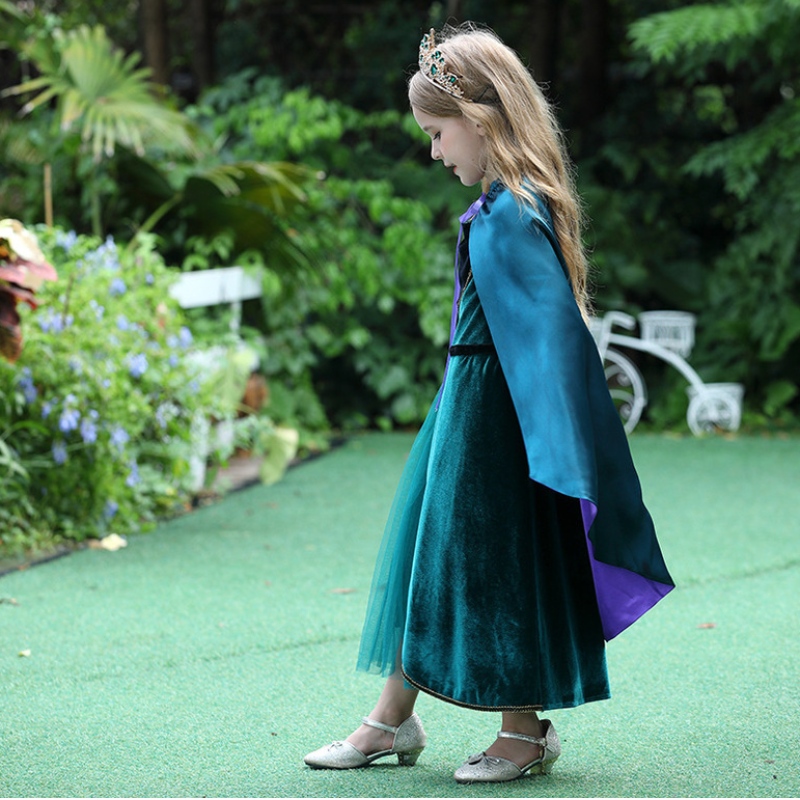 Elegant Anna klänning för flickor långärmad sammet barn halloween fest kostymer prinsessa fancy cosplay kläder