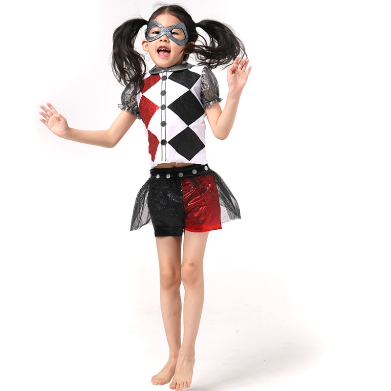 Senaste roliga flickan Harley Quinn Girls Halloween Costume With Mask for Children's Party