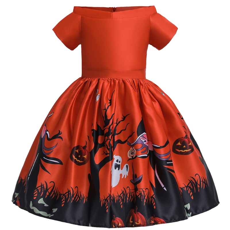 Amazon Halloween barns kostym Cosplay maskerad utskrift klänning prestanda klänning + hatt