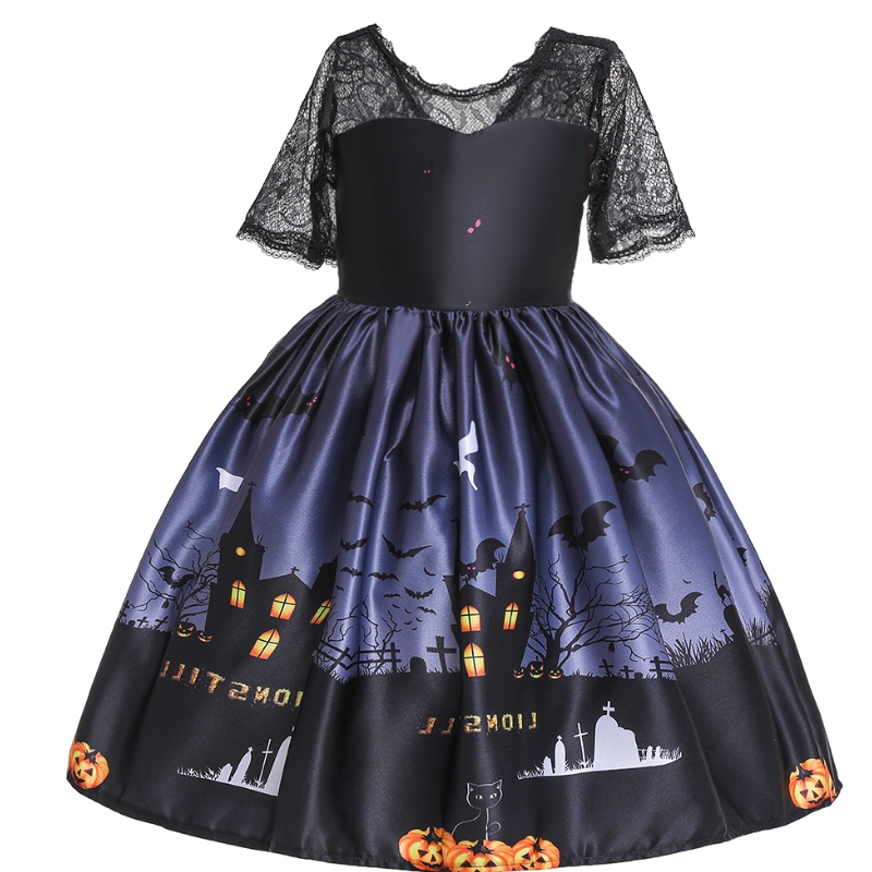 Hallowen Princess Dress Lace Tube Top Dress Ghost Print Children \\ 's klänning