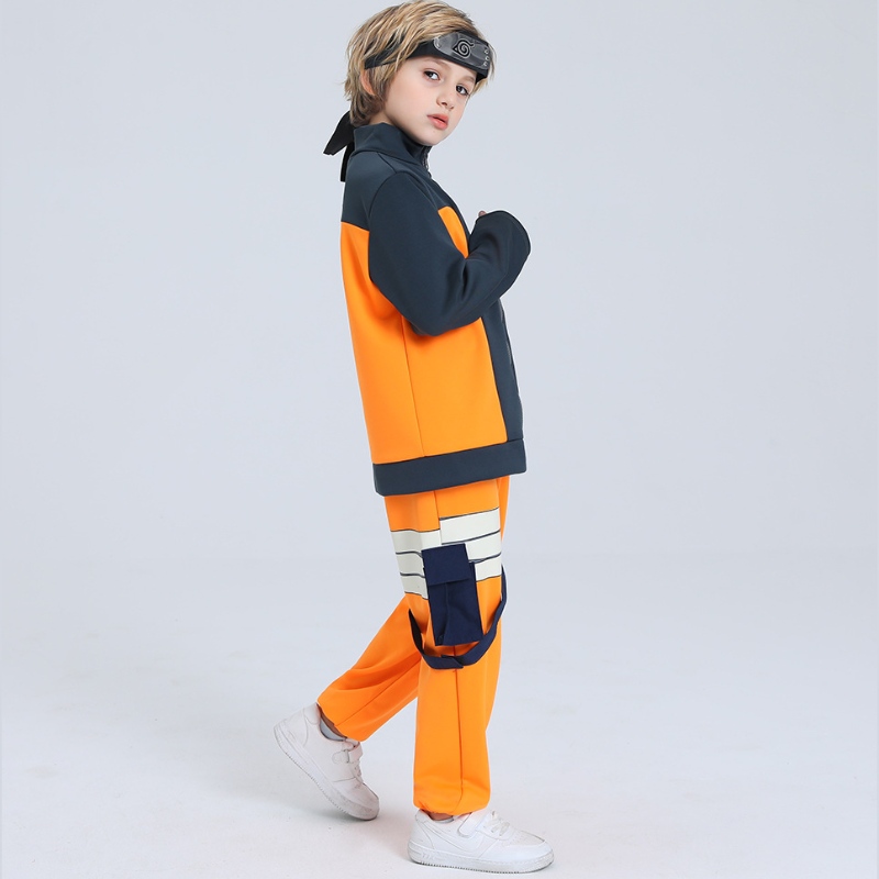 Redo att skeppa Stock Fast Dispatch Kid Boys Halloween Anime Uzumaki Cosplay Costume Zipper Up Jackets Pants Full Outfit Set