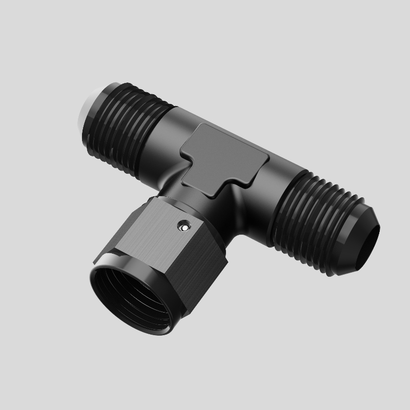 Hane Tee Fitting Adapter med Kvinna Swivel på sidan Svart