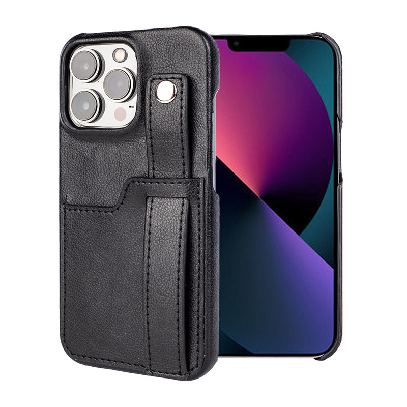 Lämplig för Apple iPhone 14pro skal, italienskt läderskydd, handrem design, och kan användas som ett stativ
