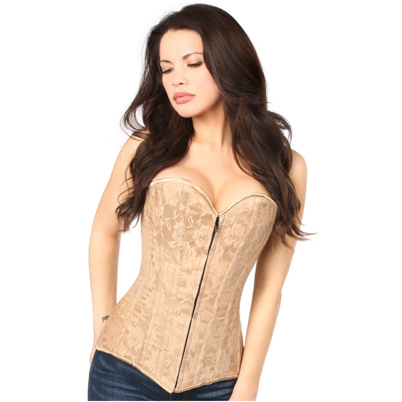 MÖRK BEIGE LACE OVERBUST CORSET