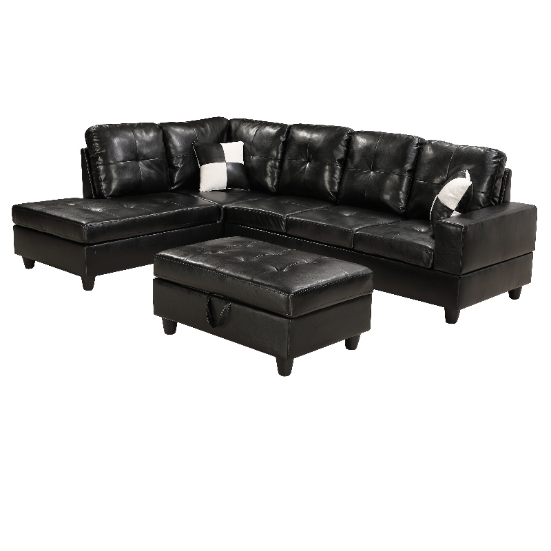 Faux Leather Sectional Soffa Vardagsrum Soffa Set med förvaring