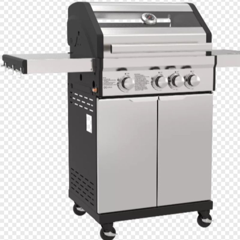 Lyx Utomhus Trädgårdsgas BBQ Grillgaller Rökfri Grill Grill Hem Party BBQ Grill Trolley Med Skåp Hjul Rostfritt stål