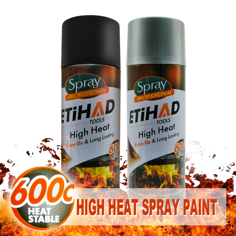 600 Celsius Högtemperatur Svart och silverfärg Aerosol Sprayfärg Hög värmebeständig akryl Sprayfärg för spis BBQ